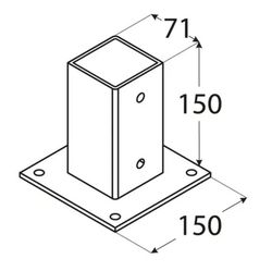 Base plana galvanizada para poste de 70x70 mm
