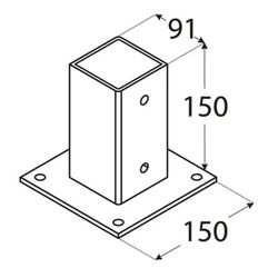 Base plana galvanizada para poste de 90x90 mm