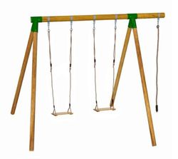 Columpio 2 plazas y escalada con postes redondos de madera tratada