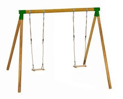 Columpio grande de 2 plazas con postes redondos de madera tratada