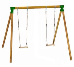 Columpio mediano de 2 plazas con postes redondos de madera tratada